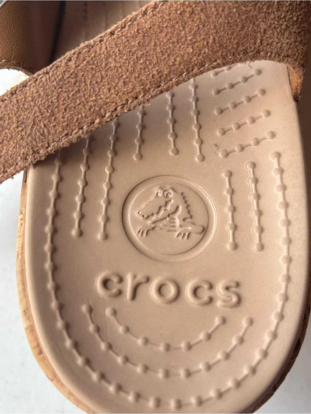 Crocs A-Leigh Leather Suede Wedge Sandals WMN SZ 10 Brown Cork Slingback 202042